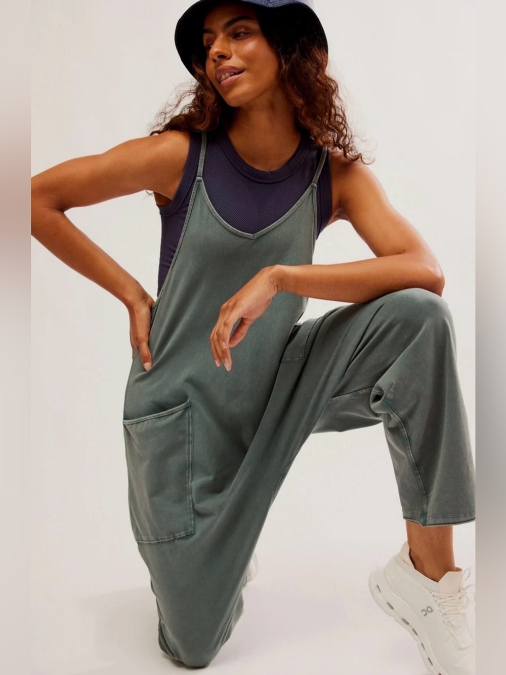 Free People Movement Hot Shot Onesie Midnight Jade Oversized Romper ~ Large NWT